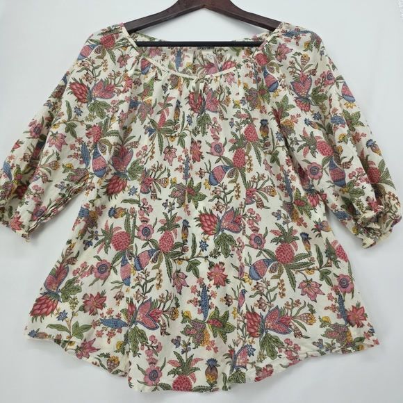 Lucky Brand India Cotton Boho Floral Peasant Blouse Keyhole Cottagecore Medium - Picture 5 of 14